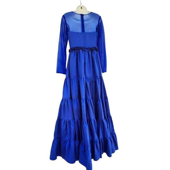 Royal Blue Shirring Trim Detail Prom Evening Ball Gown S - Picture 7 of 7
